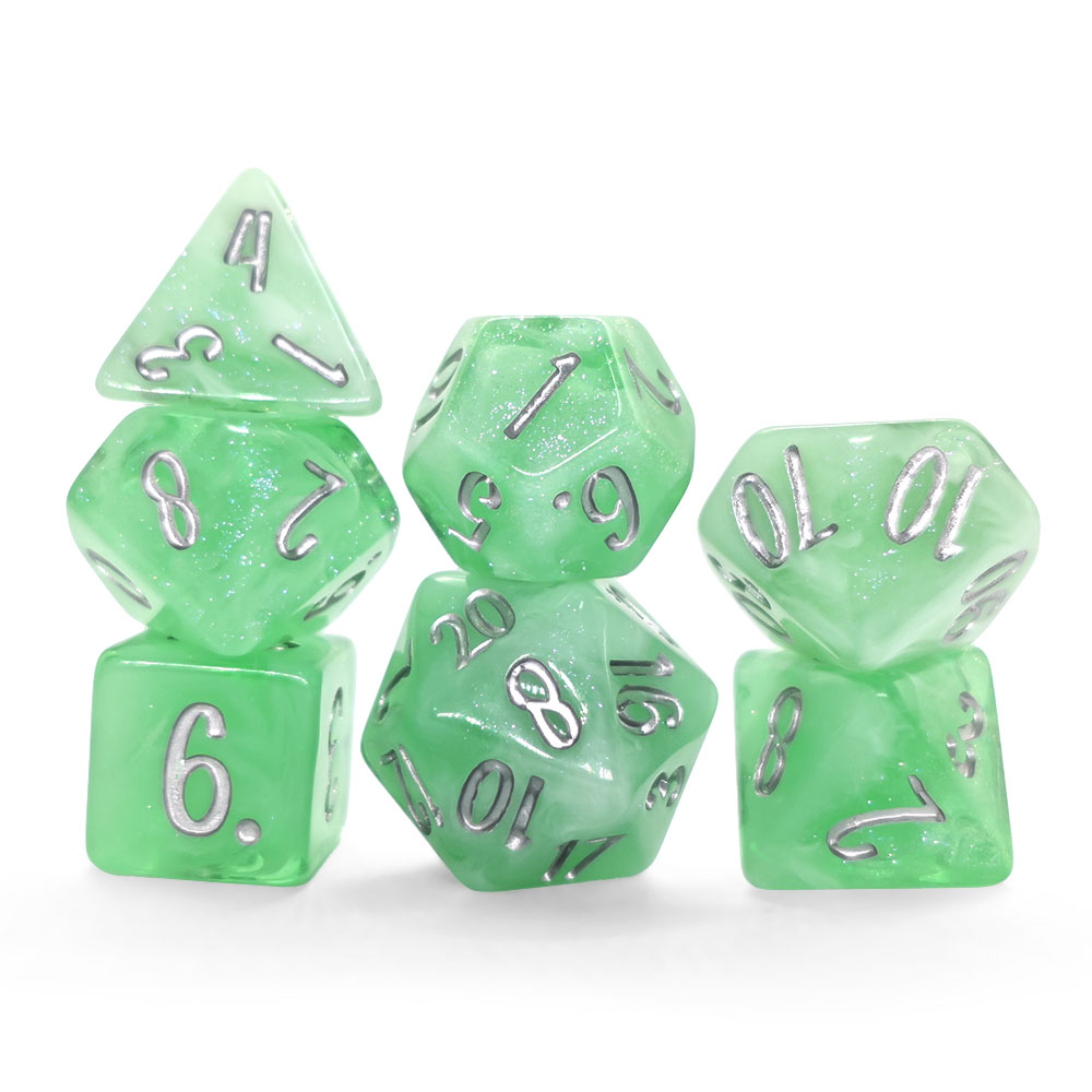7Pcs Mint Green Swirl Glitter  - đánh giá và giá Dice Set Polyhedral