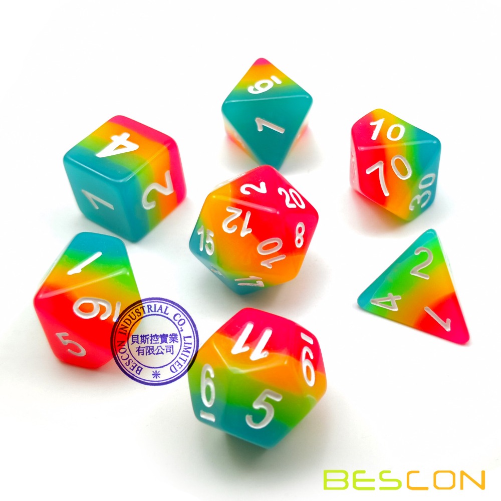 Bescon Giả Tưởng Cầu Vồng Phát - đánh giá và giá Dice Set Polyhedral
